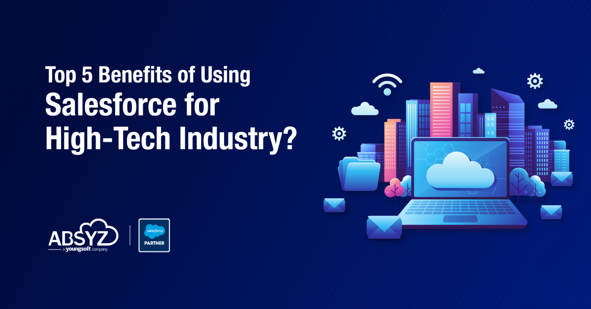 top 5 benefits of using salesforce for high tech industry infographic