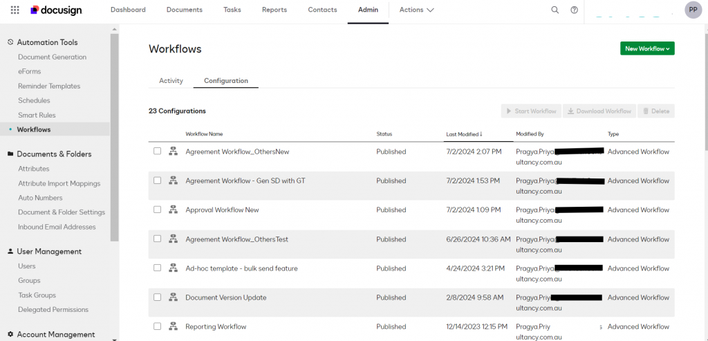 DocuSign workflows