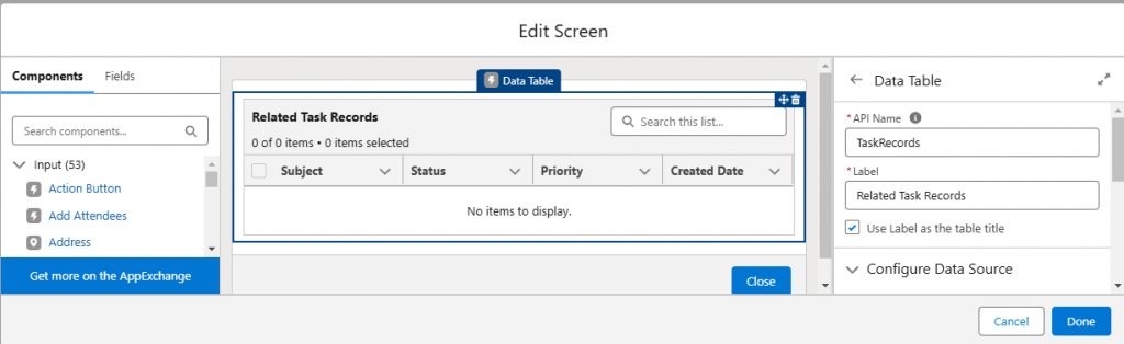 Salesforce data table