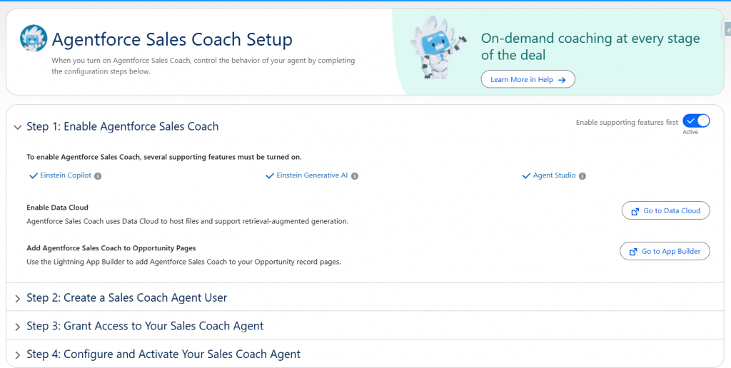 Agent sales coach setup